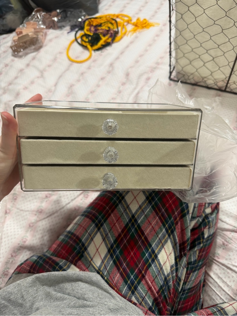 Beige Velvet 3-Drawer Jewelry Organizer Box